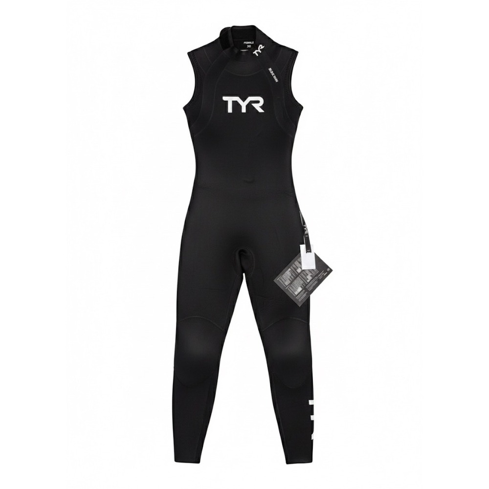TYR Black Sleeveless Full-Length Women's Wetsuit - Logo Front